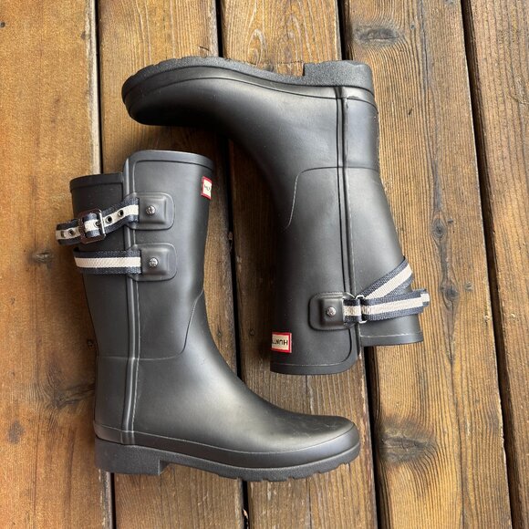 Hunter Refined Webbing Black Rain Wellies Boots in Women's 7 / EU 38 - Picture 4 of 12